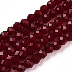 Rouge Foncé Chapelets de perles en verre, facette, rondelle, rouge foncé, 3.5x3mm, Trou: 0.4mm, Environ 123~127 pcs/chapelet, 13.78 pouces ~ 14.17 pouces (35~36 cm)