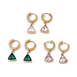 Mixed Color Cubic Zirconia Triangle Dangle Hoop Earrings, Golden 304 Stainless Steel Jewelry for Women, Mixed Color, 27mm, Pin: 1mm