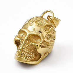 Oro Antiguo Chapado de iones (ip) 304 colgantes de pulido manual de acero inoxidable, encanto del cráneo, oro antiguo, 36x23x33.5 mm, agujero: 8.5x4.5 mm
