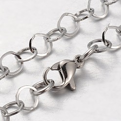 Stainless Steel Color Boy's 304 Stainless Steel Rolo Chain Necklace, with Lobster Claw Clasps, Stainless Steel Color, 17.71 inch(45cm)