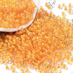 Orange Bille de verre, intérieur couleurs, trou rond, ronde, orange, 4x3mm, Trou: 1.4mm, 7650 pcs / livre