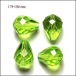 Amarillo de Verde Imitación perlas de cristal austriaco, aaa grado, facetados, gota, verde amarillo, 8x10 mm, agujero: 0.9~1 mm