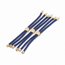 Bleu Marine Fabrication de bracelet en nylon torsadé, fabrication de bracelet de curseur, avec les accessoires en laiton, or, bleu marine, 8.7 pouces~9.3 pouces (22.2cm~23.8cm), 3mm, Trou: 1.5mm