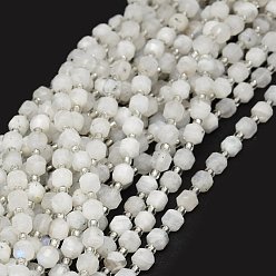 Rainbow Moonstone Brins de perles de pierre de lune arc-en-ciel naturel, avec des perles de rocaille, facette, Toupie, perles de prisme à double pointe, 5~7x6mm, Trou: 0.8mm, Environ 48 pcs/chapelet, 15.55'' (39.5 cm)