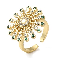 Золотой Вращающееся открытое кольцо с цветком кубического циркония, латунные кольца-спиннеры для снятия тревоги и стресса, золотые, внутренний диаметр: 17 мм