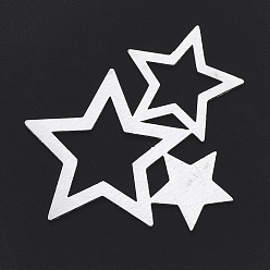Argent Pendentifs en aluminium, pendentifs découpés au laser, étoiles, couleur argent plaqué, 42.5x43x1mm