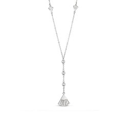 Platinum SHEGRACE Rhodium Plated 925 Sterling Silver Y-Shape Necklace, with AAA Cubic Zirconia and Fan Pendant, Platinum, 15.7 inch(40cm)