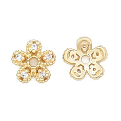 Real 18K Gold Plated Brass Micro Pave Clear Cubic Zirconia Bead Caps, Nickel Free, 5-Petal, Clear, Flower, Real 18K Gold Plated, 8x8x2.5mm, Hole: 1mm
