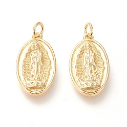 Real 20K Gold Plated Brass Lady of Guadalupe Pendants, with Jump Rings, Long-Lasting Plated, Oval with Virgin Mary, Real 18K Gold Plated, 21.2x12x2.5mm, Jump Ring: 5x1mm, Inner Diameter: 3mm