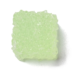 Бледно-Зеленый Светящиеся кабошонов смолы, кубик конфеты, светится в темноте, бледно-зеленый, 13x13x11.5 мм