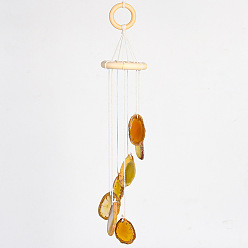 Verge D'or Foncé Pépites carillon éolien en agate naturelle, pour les décorations suspendues de géode de décoration de jardin à la maison en plein air, verge d'or noir, 315mm