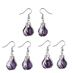 Amethyst Natural Amethyst Palm Dangle Earrings, Platinum Brass Jewelry for Women, 38.5mm, Pin: 0.6mm