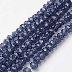 Steel Blue Faceted Glass Beads Strands, Rondelle, Steel Blue, 4~4.5x3mm, Hole: 0.5mm, about 130~135pcs/strand, 15.5~16 inch(39~40cm)