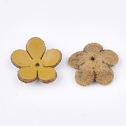 Gold 5-Petal Eco-Friendly Cowhide Bead Cap, Flower, Gold, 17~18x18x5mm, Hole: 1.2mm