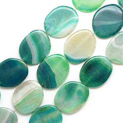 Sea Green Natural Agate Beads Strand, Dyed, Oval, Sea Green, 39~40x32.5~33x6.5~7mm, Hole: 2.5mm, about 10pcs/strand, 16.3 inch