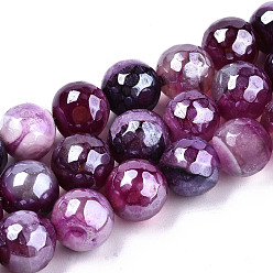 Old Rose Electroplate Natural Agate Beads Strands, Dyed, Faceted, Pearl Luster Plated, Round, Old Rose, 10.5mm, Hole: 1.2mm, about 36~37pcs/strand, 14.37 inch~14.57 inch(36.5cm~37cm)