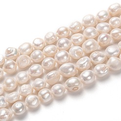 Blanc Brins de perles de culture d'eau douce naturelles, pomme de terre, blanc, 12~18x11~17mm, Trou: 0.8mm, Environ 28 pcs/chapelet, 1.36~1.38 pouce (34.5~35 cm)