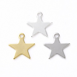 Couleur Mélangete Charmes en laiton, étoiles, couleur mixte, 10.5x10x0.5mm, Trou: 1.4mm