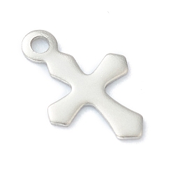 Stainless Steel Color 304 Stainless Steel Tiny Cross Charms, Laser Cut, Stainless Steel Color, 9x6x0.4mm, Hole: 0.9mm