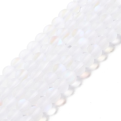 Blanc Brins synthétiques de perles de lune, givré, ronde, blanc, 6mm, Trou: 1mm, Environ 60~64 pcs/chapelet, 14.76''~15.55'' (37.5~39.5 cm)