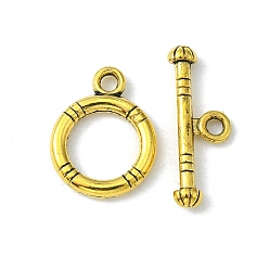 Античное Золото Сплавочные застежка тоггл тибетского стиля, античное золото , без свинца и без кадмия, кольцо: 15x12 мм, бар: 18.5x3.5 мм, отверстие : 2 мм