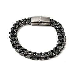 Argent Antique 304 bracelet gourmette en acier inoxydable avec fermoir magnétique pour homme femme, argent antique, 8-1/4 pouce (21 cm)