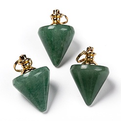 Green Aventurine Natural Green Aventurine Pendants, with Golden Plated Brasss Findings, Cone Pendulum, 31x20x20mm, Jump Ring: 10x1.5mm, Inner Diameter: 9mm