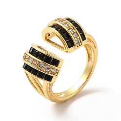Black Cubic Zirconia Arch Open Cuff Ring, Real 18K Gold Plated Brass Wide Ring for Women, Black, US Size 7(17.3mm)