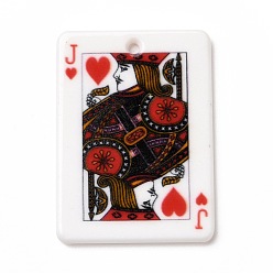 Coloré Pendentifs acryliques imprimés, rectangle avec motif de cartes à jouer, valet de coeur, colorées, 36x25.5x2mm, Trou: 1.8mm