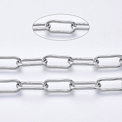 Stainless Steel Color 304 Stainless Steel Paperclip Chains, Drawn Elongated Cable Chains, Unwelded, with Spool, Oval, Stainless Steel Color, 17x7x2mm, about 65.61 Feet(20m)/roll