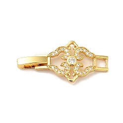 Real 18K Gold Plated Flower Rack Plating Brass Clear Cubic Zirconia Watch Band Clasps, Cadmium Free & Lead Free, Long-Lasting Plated, Real 18K Gold Plated, 31x14x4mm, Hole: 3x3mm