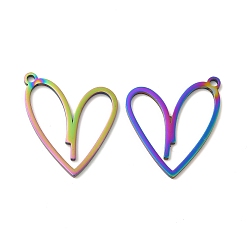 Rainbow Color Placage ionique (ip) 304 pendentifs en acier inoxydable, charme coeur, couleur arc en ciel, 27x24x1.5mm, Trou: 2mm