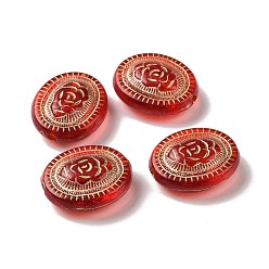 Red Transparent Acrylic Beads, Golden Metal Enlaced, Oval, Red, 22x18.5x7.8mm, Hole: 1.8mm, about 270pcs/500g