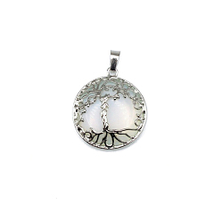 Opalite Opalite Pendants, Tree of Life Charms with Platinum Plated Alloy Findings, 31x27mm