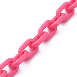 Deep Pink Handmade Opaque Acrylic Cable Chains, Deep Pink, 15x9x3mm, 39.37 inch(1m)/strand