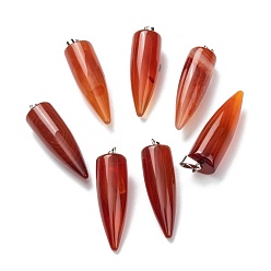 Red Agate Pendentifs naturelles en agate rouge, avec les accessoires en laiton de platine, balle, 32~35x10~11mm, Trou: 7mm