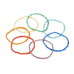 Mixed Color 8/0 Glass Seed Beads Stretch Bracelet Sets, Silver Lined Round Hole, Mixed Color, Inner Diameter: 2-1/4 inch(5.85cm), 7pcs/set