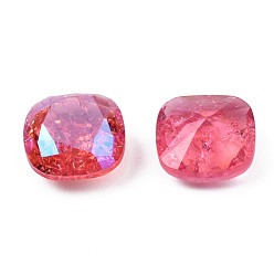 Cerise Glass Rhinestone Cabochons, Nail Art Decoration Accessories, Faceted, Square, Cerise, 8x8x4.5mm