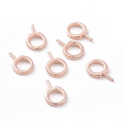 Rose Gold 925 Sterling Silver Screw Eye Peg Bails, Ring, Rose Gold, 9x6x1mm, Hole: 4mm, Pin: 0.6mm