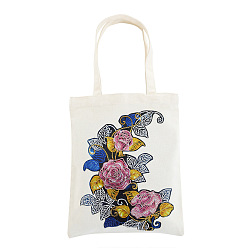 Fleur Kits de peinture de diamant de sac à provisions réutilisable bricolage, y compris les strass en résine, stylo, plateau & colle argile, motif de fleur, 350x280mm