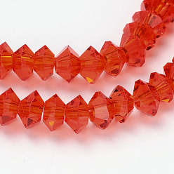 Red Faceted Bicone Transparent Glass Bead Strands, Red, 5x3mm, Hole: 1mm, about 99pcs/strand, 11.8 inch