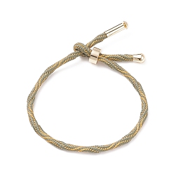 Olive Drab Couple Wave Pattern Nylon Round Cord Silder Bracelet with Brass Clasp for Women, Cadmium Free & Lead Free, Olive Drab, Inner Diameter: 2-1/2inch(6.25~6.3cm) 