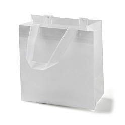 Blanco Bolsas de regalo plegables reutilizables no tejidas con asa, bolsa de compras portátil impermeable para envolver regalos, Rectángulo, blanco, 11x21.5x22.5 cm, pliegue: 28x21.5x0.1 cm