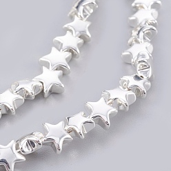 Silver Plated Electroplated Non-magnetic Synthetic Hematite Bead Strand, Star, Silver Plated, 6x6x3mm, Hole: 0.7mm, about 87pcs/strand, 15.7 inch(40cm)
