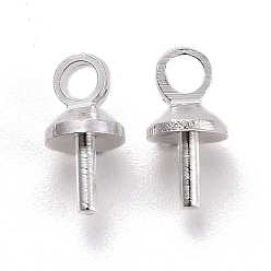 Silver Brass Cup Peg Bails Pendants, For Half Drilled Bead, Silver, 7x4mm, Hole: 1.5mm, Pin: 1.8mm, 100pcs/bag