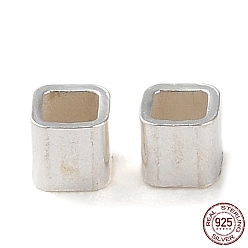 Plata 925 plata esterlina granos del tubo, plaza, plata, 2x2x2 mm, agujero: 1.4x1.4 mm