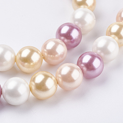 Mixed Color Electroplate Shell Pearl Beads Strands, Round, Mixed Color, 10mm, Hole: 1mm, about 40pcs/strand, 15.6 inch(39.5cm)