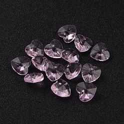 Perlas de Color Rosa Valentines románticas ideas de los encantos del vidrio, encanto del corazón facetado, rosa perla, 10x10x5 mm, agujero: 1 mm