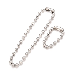 Stainless Steel Color 304 Stainless Steel Ball Chain Necklace & Bracelet Set, Jewelry Set with Ball Chain Connecter Clasp for Women, Stainless Steel Color, 8-5/8 inch(22~51.4cm), Beads: 10mm