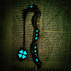 Bronce Antiguo Marcadores de dragón de aleación luminosa, marcador de libro con colgante de trébol que brilla en la oscuridad, Bronce antiguo, 115~123 mm